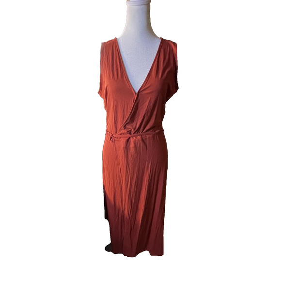 Banana Republic Dress Womens Small Burnt Orange Sleeveless V Neck Wrap Midi - Picture 1 of 5
